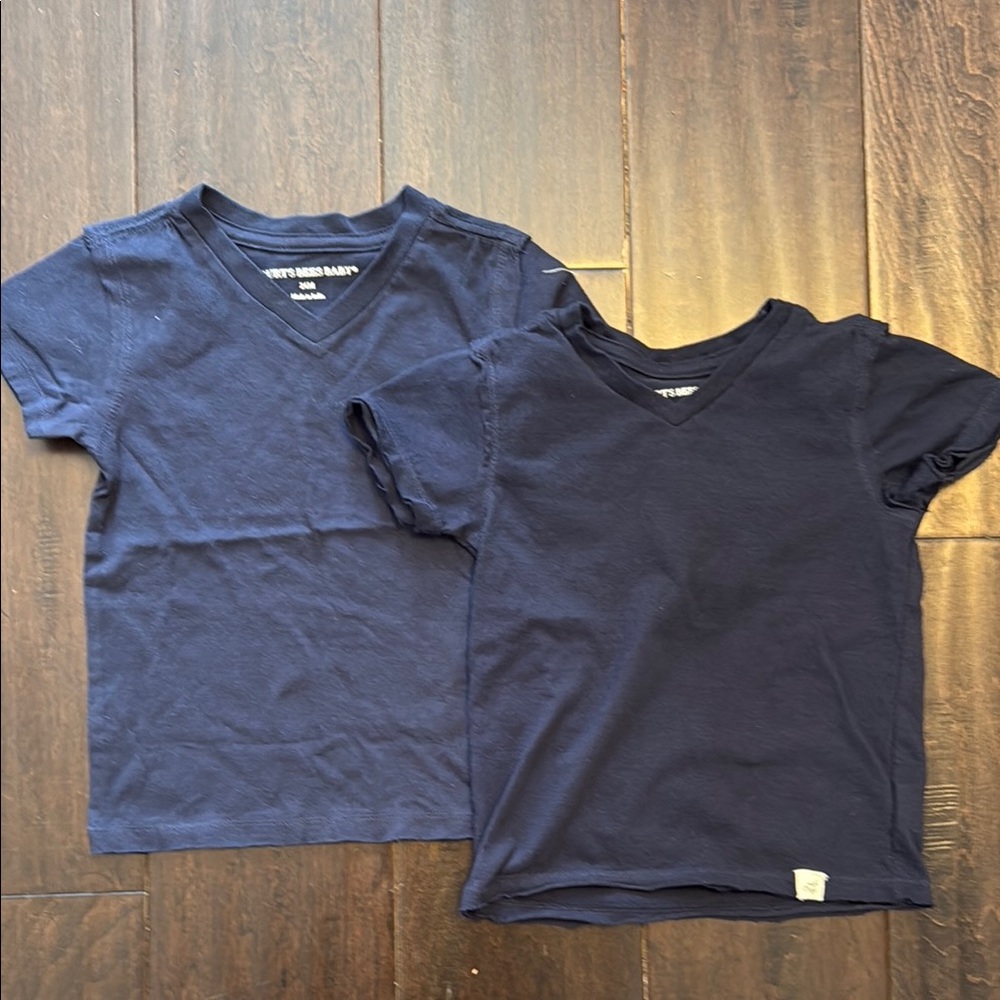 Bundle of Baby Boys Burts Bees Organic Cotton Navy Blue Kids V-Neck T-Shirts!